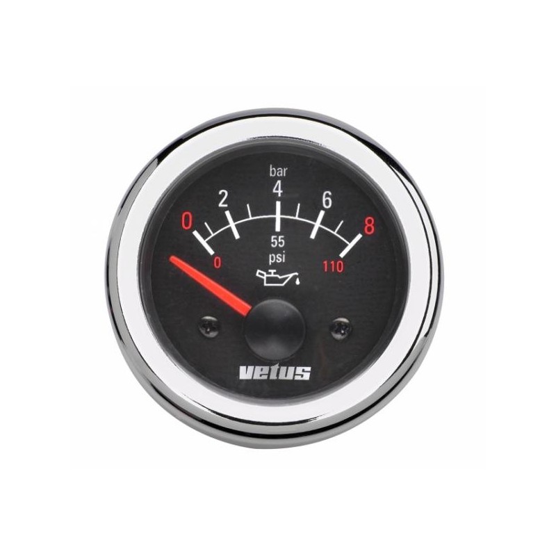 OIL24B - VETUS Oeldruckmesser schwarz , 24 Volt (0-8 kg/cm2)