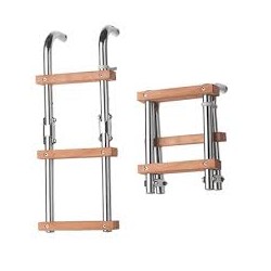 SLFM3A - Badeleiter klappbar, Inox/Teakholzstufen, 3 Stufen