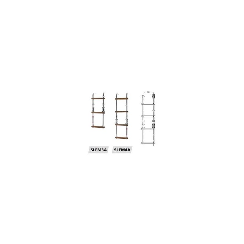 SLFM4A - Badeleiter klappbar, Inox/Teakholzstufen, 4 Stufen