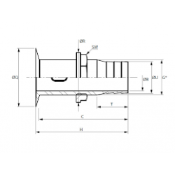 QG05MG-38 - VETUS Borddurchführung, G11/4" Inox, konische Flansche poliert, Schlauch D38mm